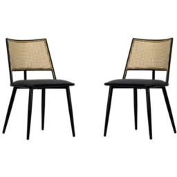 Furniture One Black Rattan Mid-Century Dining Chair Set of 2 - thumbnail 2