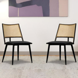 Furniture One Black Rattan Mid-Century Dining Chair Set of 2 - thumbnail 1