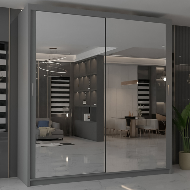 M N Furniture Modern Gala 2 Door Grey Mirrored Sliding Wardrobe 90cm - image 1