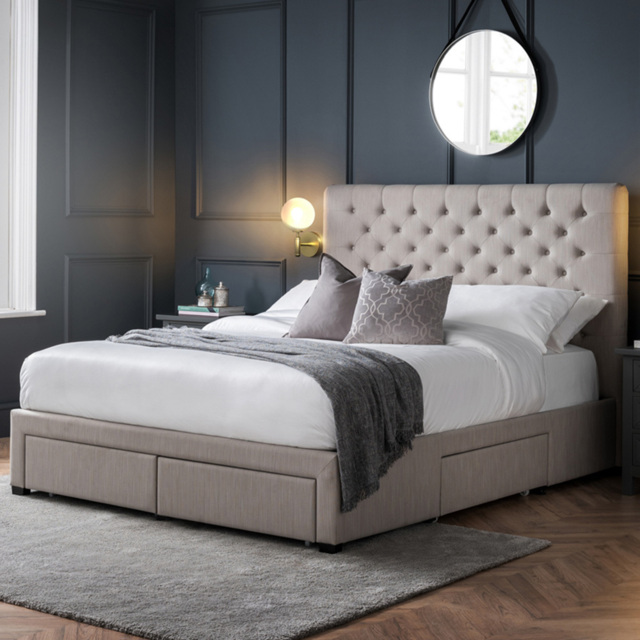 Julian Bowen Wilton Super King Deep Grey Linen Bed Frame with Underbed Drawers - image 1