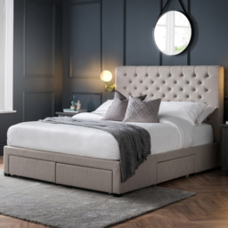Julian Bowen Wilton Super King Deep Grey Linen Bed Frame with Underbed Drawers