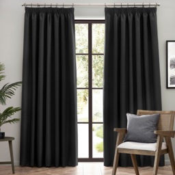 furn. Dawn Black Blackout Pencil Pleat Curtains 117 x 137cm