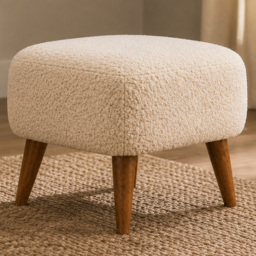 Artisan Furniture Boucle Cream Upholstered Solid Wood Square Footstool