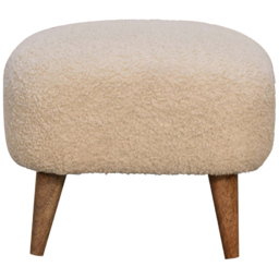 Artisan Furniture Boucle Cream Upholstered Solid Wood Square Footstool - thumbnail 2