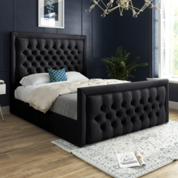 Rovigo Small Single Black Soft Velvet Upholstered Bed Frame with Deep Buttoned Headboard