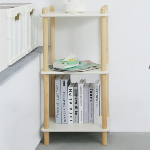 FurnitureHMD White and Natural 3 Tier Wood and MDF Small Bookshelf - image 1