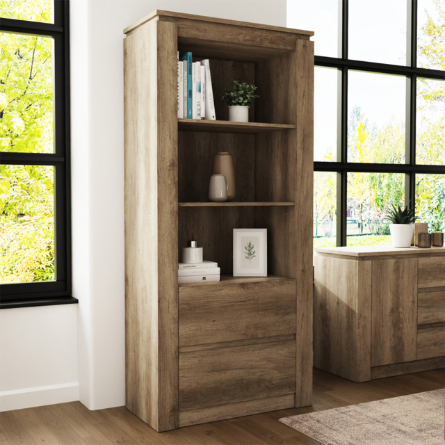 GFW 2 Drawer 3 Shelf Canyon Oak Grey Bookcase - image 1