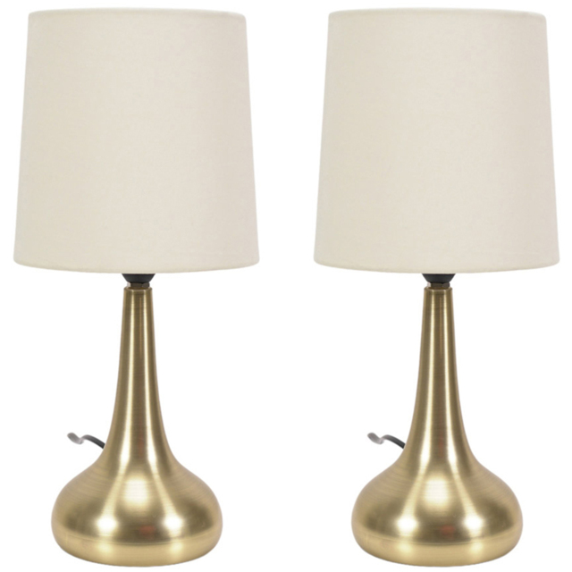 ValueLights Teardrop Gold Touch Table Lamp with Cream Shade and Bulb 2 Pack - image 1