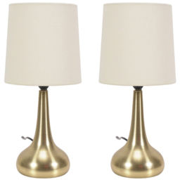 ValueLights Teardrop Gold Touch Table Lamp with Cream Shade and Bulb 2 Pack - thumbnail 1