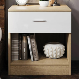 Brooklyn Oak and White High Gloss Single Drawer Bedside Table
