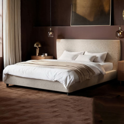 Solace+Co Luciana King Size Cream Chenille Upholstered Platform Bed Frame - thumbnail 1