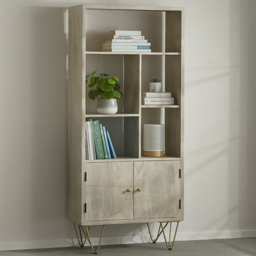 Brooklyn Huyen 2 Door 5 Shelf Light Gold Large Bookcase