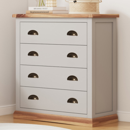 Bomporto 4 Drawer Light Grey Chest of Drawers with Brass Cup Handles