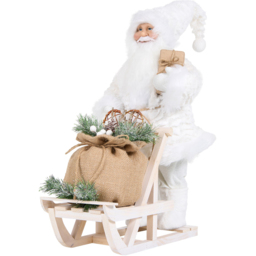 Mistletoe Cottage White Scandi Santa on Sledge Christmas Decoration 48cm - thumbnail 1