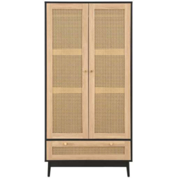 Croxley 2 Door Single Drawer Black and Oak Rattan Wardrobe - thumbnail 3