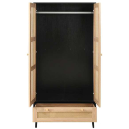 Croxley 2 Door Single Drawer Black and Oak Rattan Wardrobe - thumbnail 4