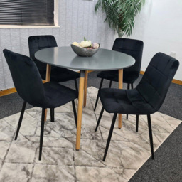 Portland Rocco 4 Seater Round Velvet Dining Set Grey and Black