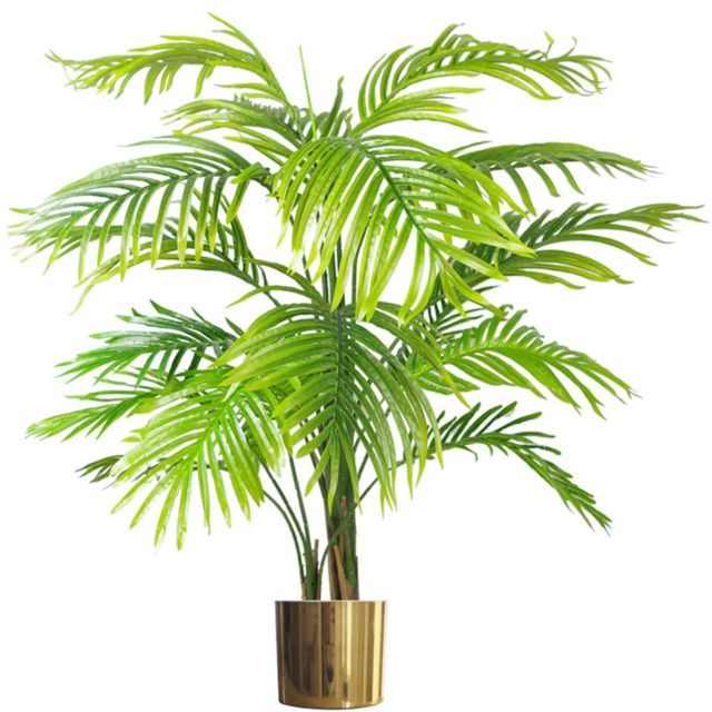 Leaf Artificial Areca Palm Tree in Gold Metal Planter 4.2ft - image 1