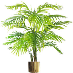 Leaf Artificial Areca Palm Tree in Gold Metal Planter 4.2ft - thumbnail 1