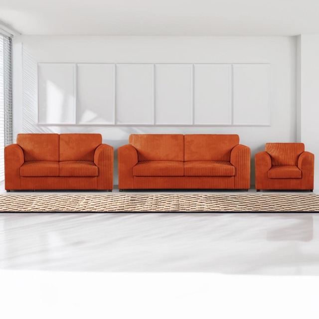 Luxor 6 Seater Orange Jumbo Cord Sofa Set with Full Back - image 1