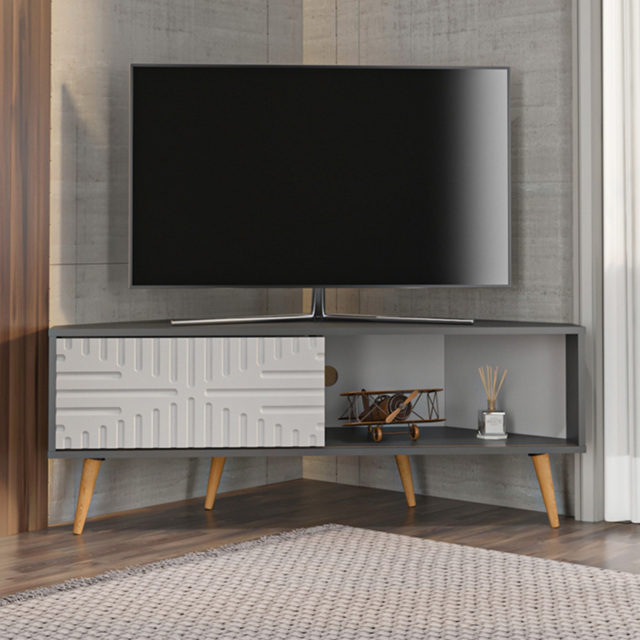 Decorotika Mora Anthracite and White Single Sliding Door Corner TV Stand - image 1