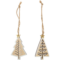Set of 8 Wooden Tree Hanging Decorations Natural - thumbnail 4