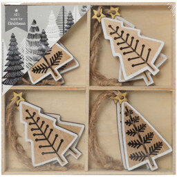 Set of 8 Wooden Tree Hanging Decorations Natural - thumbnail 2