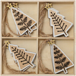Set of 8 Wooden Tree Hanging Decorations Natural - thumbnail 1