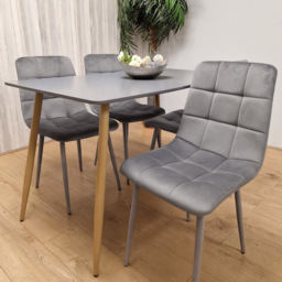Kosy Koala Dark Grey and Grey Tufted Velvet Rectangle 4 Seater Dining Set - thumbnail 1