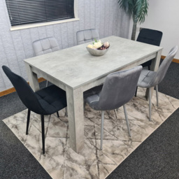 Portland Velvet 6 Seater Dining Set Stone Grey and Grey Black