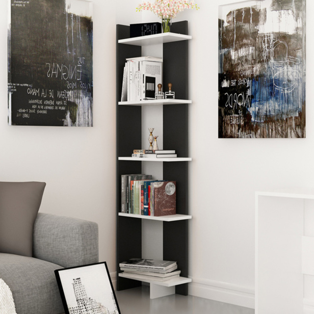 Decorotika Alis 5 Tier Black and White Corner Bookcase - image 1