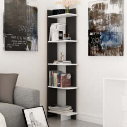 Decorotika Alis 5 Tier Black and White Corner Bookcase