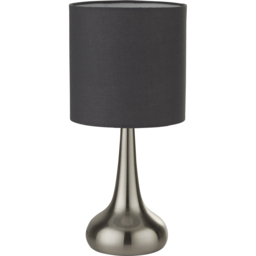 Lighting Collection Satin Silver Touch Lamp with Dark Grey Shade