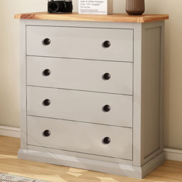 Loreo 4 Drawer Light Grey Chest of Drawers with Brass Knobs