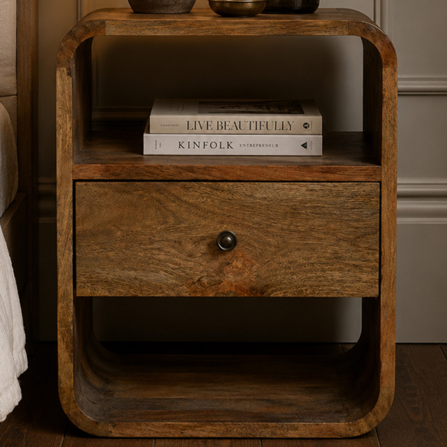 Artisan Furniture London Brown Single Drawer 2 Shelf Solid Wood Bedside Table - image 1