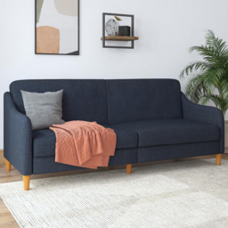 Dorel Jasper 3 Seater Navy Linen Sprung Sofa Bed