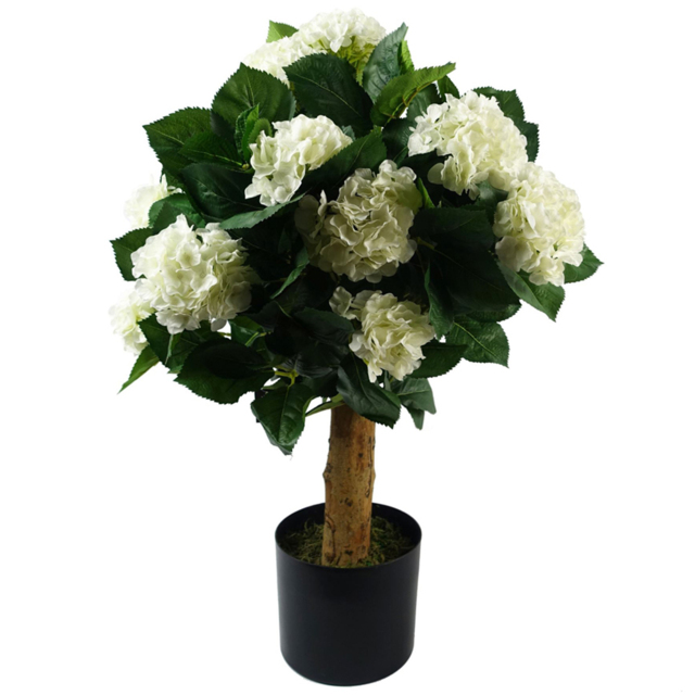 Leaf Artificial White Bush Hydrangea Plant in Pot 75cm - image 1