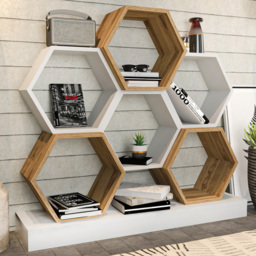 Decorotika Flower White and Oud 7 Shelf Hexagonal Honeycomb Bookcase