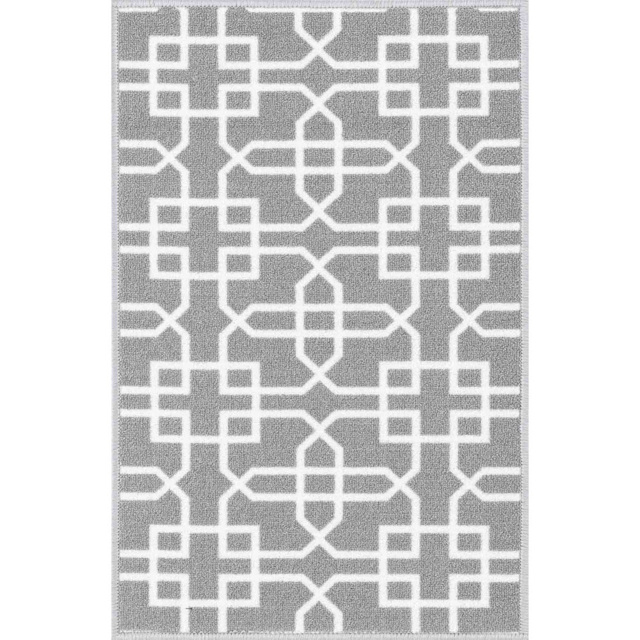 Desire Rugs Grey and Cream Anti Slip Cubed Trellis Design Door Mat 67 x 220cm - image 1