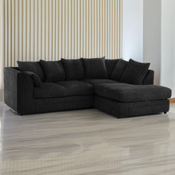Portland Luxor 4 Seater Black Jumbo Cord Right Hand L Shape Corner Sofa