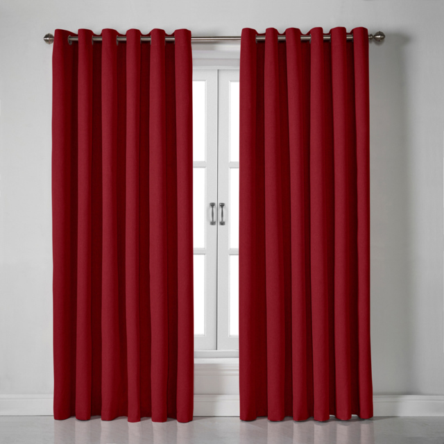 Alan Symonds Linen Look Blackout Ring Top Eyelet Curtains Red 110 x 229cm - image 1