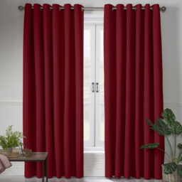 Alan Symonds Linen Look Blackout Ring Top Eyelet Curtains Red 110 x 229cm - thumbnail 4