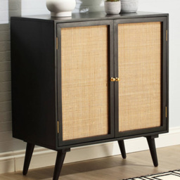 Desser Manhattan 2 Door Black Rattan and Mango Wood Wine Cabinet - thumbnail 1