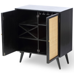Desser Manhattan 2 Door Black Rattan and Mango Wood Wine Cabinet - thumbnail 3