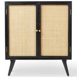 Desser Manhattan 2 Door Black Rattan and Mango Wood Wine Cabinet - thumbnail 2