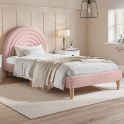 Flair Ava Single Pink Boucle Fabric Bed with Rounded Rainbow Headboard - thumbnail 1
