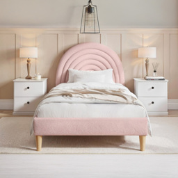 Flair Ava Single Pink Boucle Fabric Bed with Rounded Rainbow Headboard - thumbnail 3