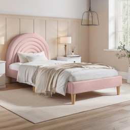 Flair Ava Single Pink Boucle Fabric Bed with Rounded Rainbow Headboard - thumbnail 4
