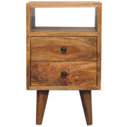 Artisan Furniture Mini Oak Classic 2 Drawer Single Shelf Mango Wood Open Bedside Table - thumbnail 2