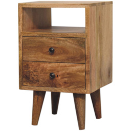 Artisan Furniture Mini Oak Classic 2 Drawer Single Shelf Mango Wood Open Bedside Table - thumbnail 3
